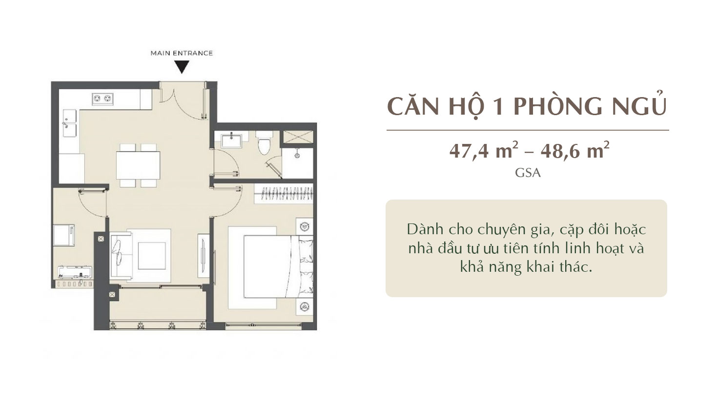 Layout Căn hộ 1 phòng ngủ LUMIÈRE Series