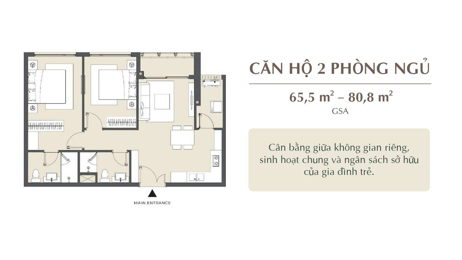 Layout Căn hộ 2 phòng ngủ LUMIÈRE Series