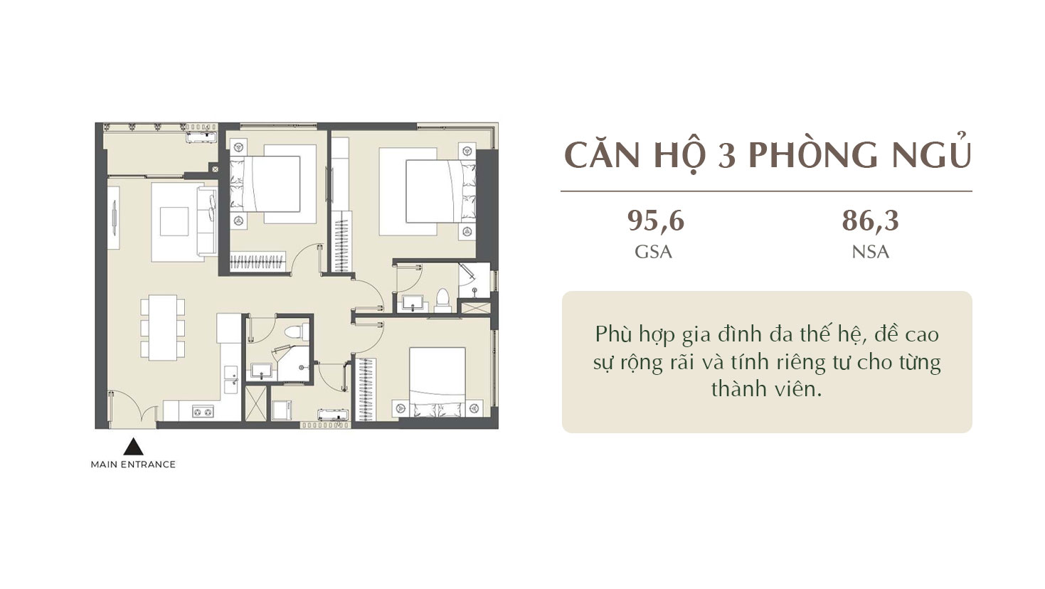 Layout Căn hộ 3 phòng ngủ LUMIÈRE Series